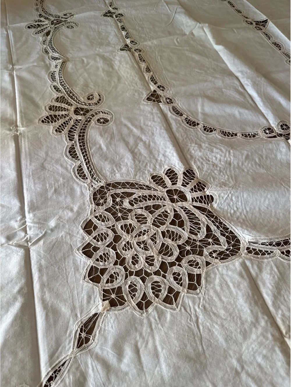 Vintage 1980’s Handmade Battenberg Lace Tablecloth 68x104 Inches